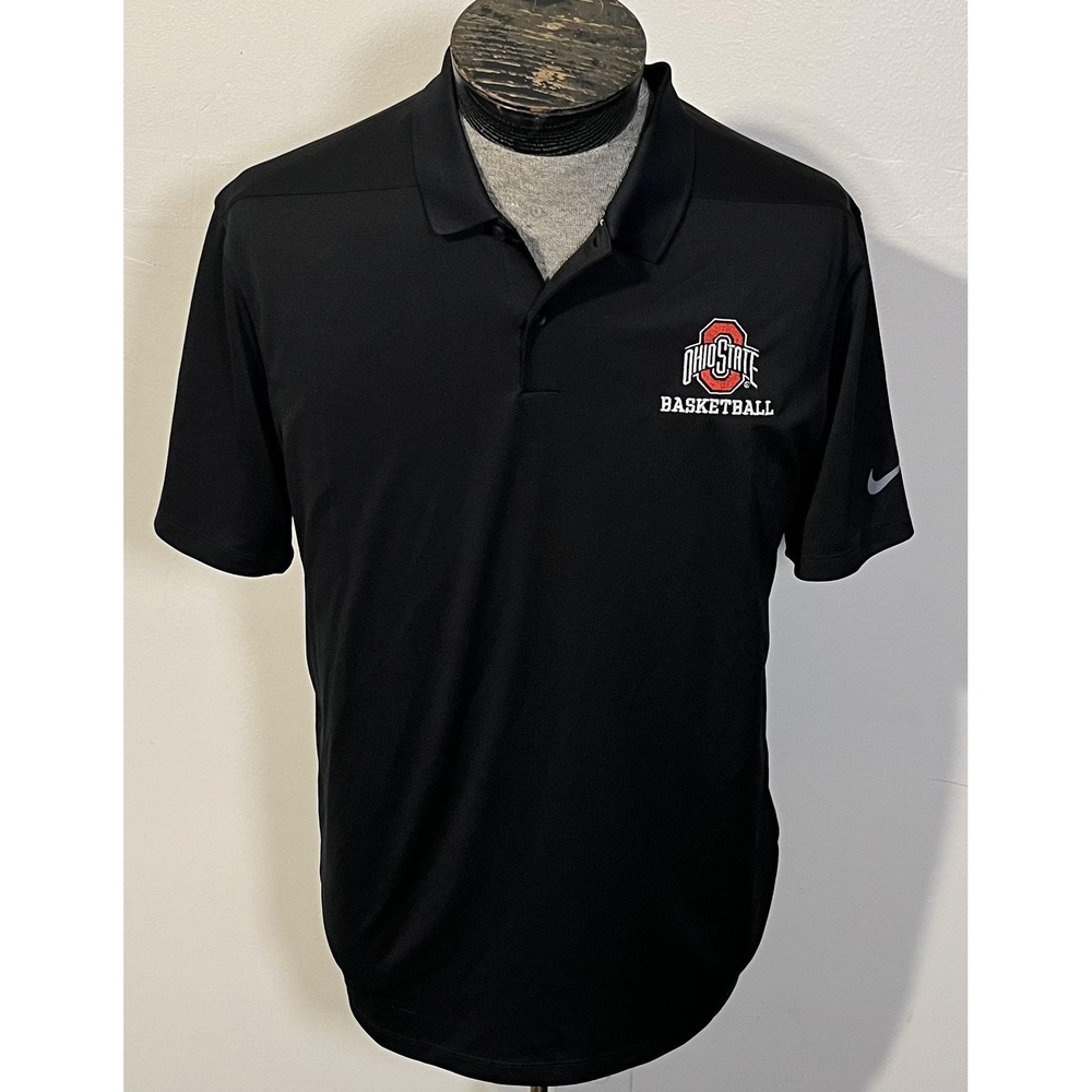 Ohio State Buckeyes Polo Shirt Mens Medium Black NCAA Basketball Nike Dri Fit